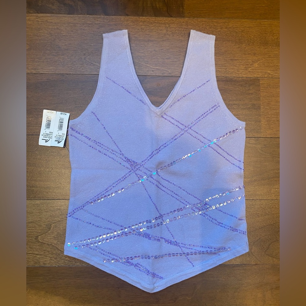 Lavender NWT tank style sweater with beautiful beading and sequins.